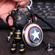 Bearbrick Bear Popobe Bearbrick Bear Key Chain With Captain America Iron Shield Hanging Backpack Bag With Leather Strap