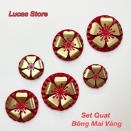 Set Quạt Bán Nguyệt Quạt Mặt Lân Quạt Giấy Đỏ Trang Trí Trung Thu Tết Cổ Truyền - Set 6 Chiếc