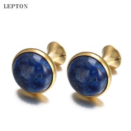 ความหรูหราง่ายๆ Lapis Lazuli กระดุมข้อมือสำหรับผู้ชายสีเลปตันรอบคุณภาพสูง Lazurite กระดุมข้อมือหิน Lazurite
