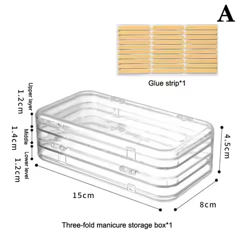 Three-Fold Press-On Nail Storage Boxes Transparent Plastic Nail Storage Box Press-On Nail Organizer 
