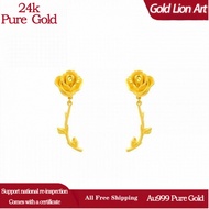 【Golden Lion Art】Au999/24k Pure Gold Rose Earrings Gold Earrings 3D Hard Gold Earring Gold Jewelry E