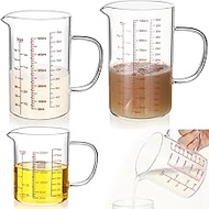 Lallisa 3 Pack High Borosilicate Glass Measuring Cups with Handle and V Shaped Spout with 3 Scales (