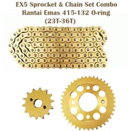 EX5/Dream/Wave100 Lama Sprocket & Chain Set Combo Rantai Emas 415-132 O-ring (23T-36T)