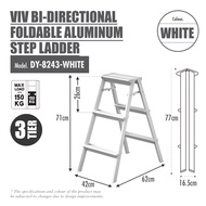 [HOUZE] VIV 3 Tier | 4 Tier Bi-Directional Foldable Aluminum Step Ladder 3 Color [Black | White | Woodgrain] - Compact