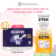 Bộ 3 Nước uống Collagen Nite Kinohimitsu chống lão hóa giúp ngủ ngon làm sáng và mịn da 30 chai x 50
