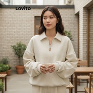 Lovito Women's Casual Sweatshirt with Zipper, Plain Design for Spring/Summer L102AD477