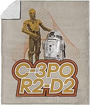 Star Wars Retro C-3PO and R2-D2 Sherpa Throw Blanket, Classic Silk Touch Ultra-Plush Fleece, Reversi