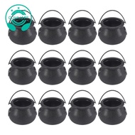 12Pcs Mini Black Cauldron with Handle Halloween Mini Witch Cauldron Halloween Pot Candy Holder for H