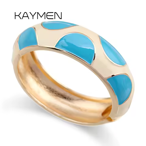 Fashion Round Colourful Enamel Statement Hinge Bangles Cuff Bracelet for Women Teens, Gold Plating U
