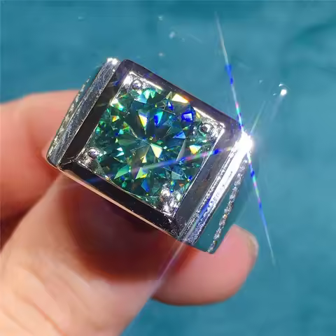 925 Sterling Silver 5 Carat Pass Diamond Tester Brilliant Cut Blue&amp Green Moissanite Wedding Ring
