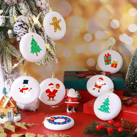 10pcs 8cm/3.15in White Round Blank Ball Ornaments with Silvery Wire for DIY Christmas Tree Decoratio