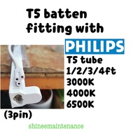 [3pc bundle!] T5 slim batten light fitting with light tube 1/2/3/4ft 830/840/865 - 3 pin type