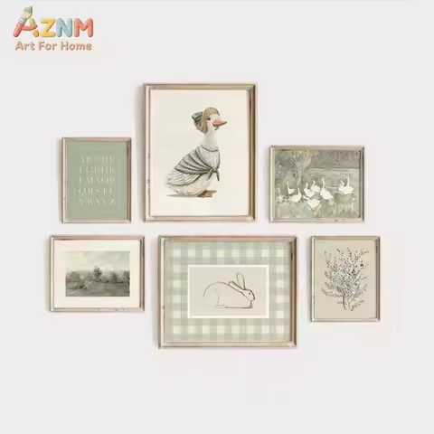 AZNM Vintage Peter Rabbit Jemima Puddle-Duck Wall Art Canvas Print, Beatrix Potter Nursery Decor Fra