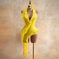 Summer Romantic Ruffle Edge Ribbon Women's Solid Color Ruffle Trim Asymmetric Hem Sexy Halter Neck T