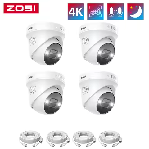 ZOSI 4K PoE Security Cameras with Ethernet Cables 2-Way Audio Weatherproof Color Night Vision Outdoo