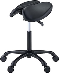 Master Massage Berkeley Ergonomic Posture Saddle Chair-Two-Part Saddle Stool- Hydraulic Swivel Rolling Seat Stool with Adjustable Title Angle and Height -Black