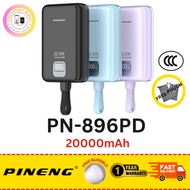 [3C CERTIFIED] Pineng PN-896PD  (20000mAh) PD 22.5W, Built in Dual-Cable, Digital Display, fast-char