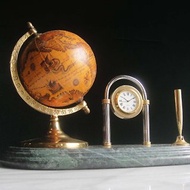 【老時光 OLD-TIME】早期二手台灣製大理石座地球儀時鐘筆收納組