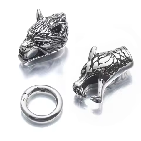 1Pc Stainless Steel Viking Wolf Dragon Head End Beads Hook Claps Connector Diy For Punk Leather Brac
