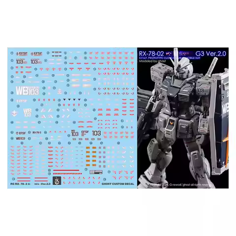 YAN Fluorescent Water Slide Decals Fit RG 1/144 RX-78-02 G3 VER.2.0 Ultra High Precision Model Hobby