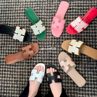 Hermes H Home Oran Slippers - Denim Canvas & Calfskin Tassels | Lightweight Beach Slipper