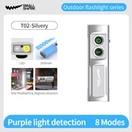 SMILING SHARK T02 Flashlight LED*2 Work Torch Light UV Purple Light 8Mode COB Side Light With Laser 