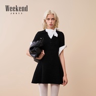 Jorya Weekend Autumn New Polo Collar Shiny Thread Waist Cinched Short Sleeve Knitted Dress Elegant C
