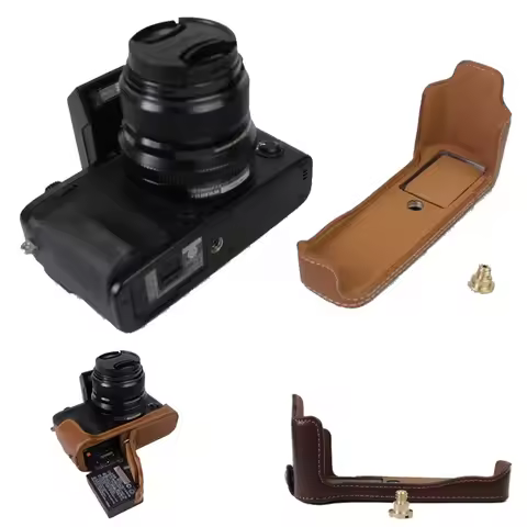 Genuine Leather Half Body Camera Case Bottom cover For Fujifilm XE3 X-E3 PU Leather Bag Protector Wi