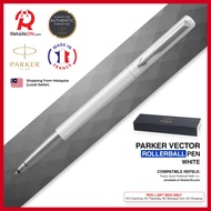 Parker Vector Rollerball Pen - White Chrome Trim (with Black - Medium (M) Refill) / {ORIGINAL} / [RetailsON]