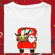 เสื้อยืด Baby Yoda Christmas Santa Claus เสื้อยืดลำลองคริสต์มาส S-5XL