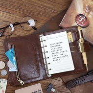 手工植鞣皮封面活頁夾 A7手賬本 便攜系統日記筆記本 6孔 可客制