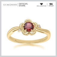 Gemondo แหวนทองคำ 9K ประดับโกเมน (Garnet) และเพชร (Diamond) ดีไซน์ดอกไม้
