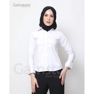 Dijual Kemeja Putih Polos Wanita Baju Kantor Formal Kerja Katun Strec