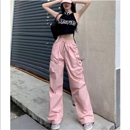 Women Cargo Pants retroid pocket 3 drawstring pants khaki pants Woman Pants Elastic Waist Leg Pants 