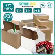 Store Age [5pcs/10pcs] Top Window  L Food Grade Brown & White Kraft Cake Box, Pastry Box,  Hadiah
