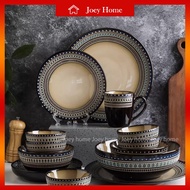 Retro Ceramic Bowls Plates Household Unique Soup Bowls Rice Bowls Plates Western Food Plates Steak P