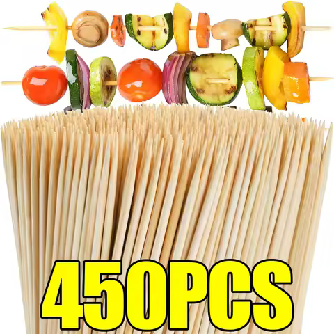 90/450pcs Bamboo Stick Food Grade Bamboo Skewer Sticks Disposable Natural Wood Long Stick Barbecue F