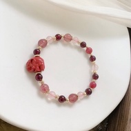 大象硃砂、紫牙烏、草莓晶 天然石手鍊