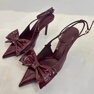 Authentic Spain ZARAˉ 2024 Autumn New Patent Leather High Heel Baotou Hollow Rear Trip With Buckle P