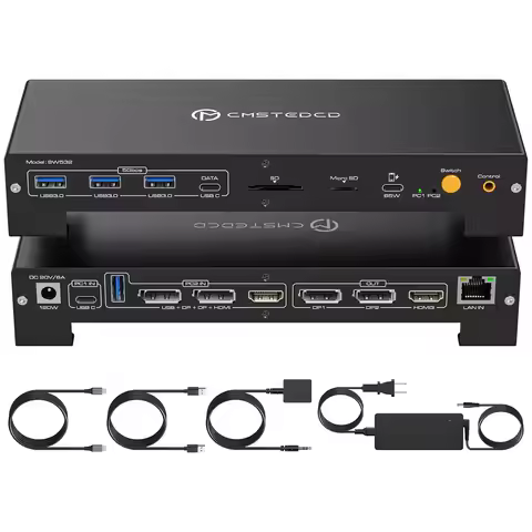15 in 1 USB C KVM Docking Station Switch 3 Montors 2 Computers,100W PD Charging,4K Displayport and H