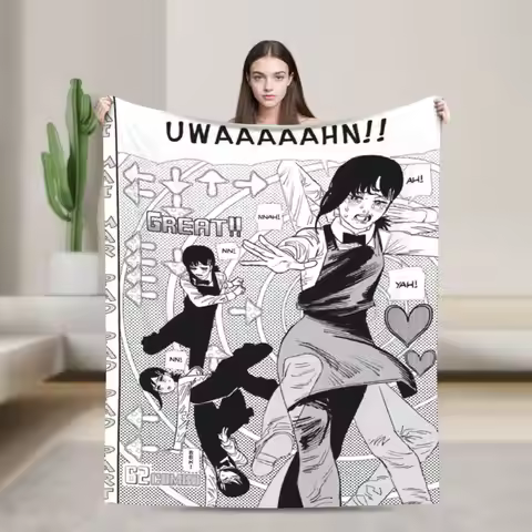 Dancing Kobeni Flannel Blankets Chainsaw Man Manga Devil Anime Custom Throw Blankets for Sofa Beddin