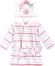 Hudson Baby Unisex Baby Plush Animal Face Bathrobe, Flower Llama, 0-9 Months