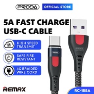 REMAX Cable Type C Cable Fast Charging Type C To USB Type C Fast Charging Cable USB To Type C 5A Cab
