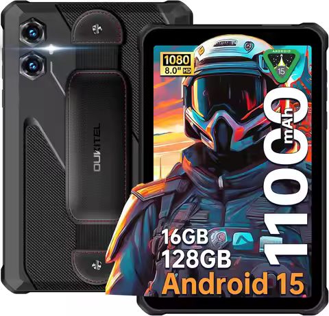 OUKITEL RT3 Plus Rugged Android 15 Tablet, 16GB+128GB 1TB Expandable Waterproof Tablets, 8 Inch HD D