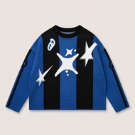 Knit Sweater Boxy Blue Jersey Knit Unisex Oversized Graphic Knit Sweater