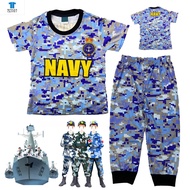 (1-7Y) QS Kids Full Print SEA NAVY UNIFORM Microfiber Pajamas Baju Tidur Sleepwear Budak Lelaki Kanak Kanak Pyjamas