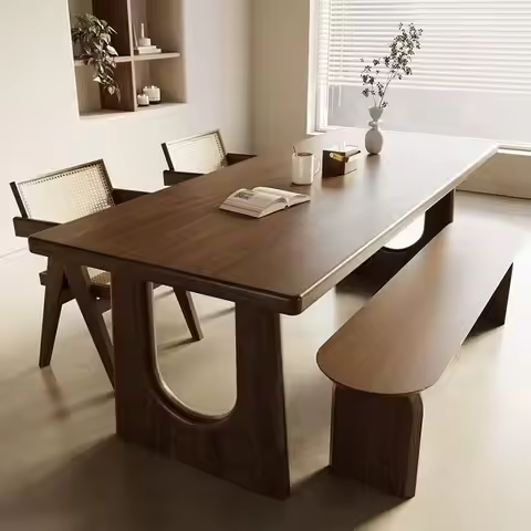 &c Modern Trendy Live Edge Slab Solid Walnut Wood Dining Table Practical Kitchen Furniture Waterproo
