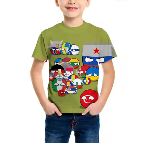 Polandball Pattern 3D Printing Summer Children's T-Shirt Casual Children's Adult Universal T-Shirt F