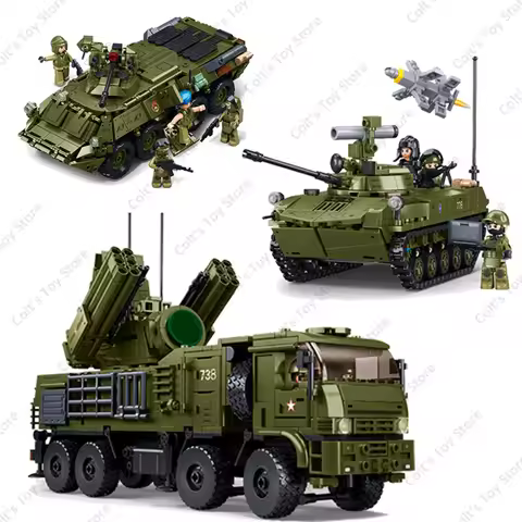 SLUBAN Military Weapon BTR-80 Armored Personnel Building Blocks Pantsyr-S1 Air Defense System Soldie