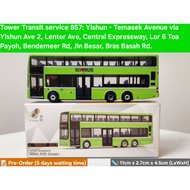 1:110 scale Singapore Man A95 E5 bus model, service 857